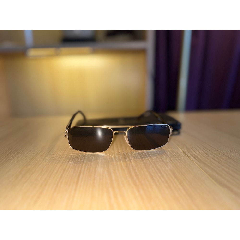 Guess Sunglasses Gold Rectangle Frame Tortoise Shell Temples with Case